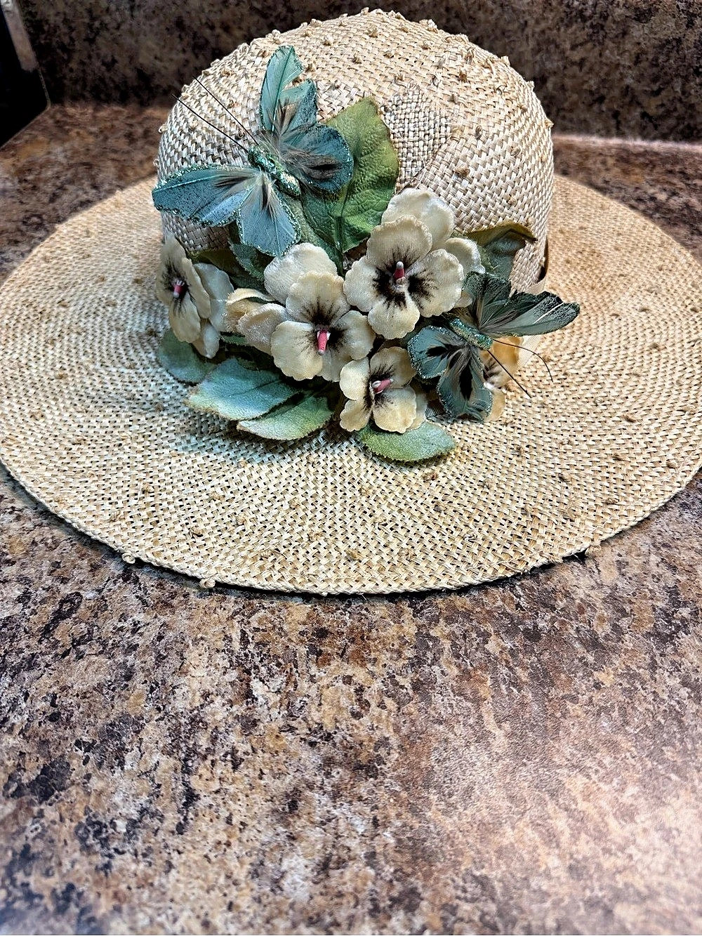 Makowsky Millinery Memphis Custom Straw Garden Hat Floral Butterfly